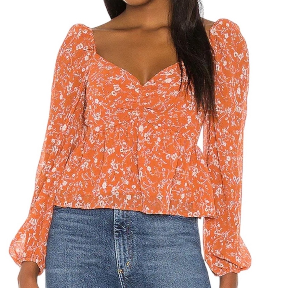 ASTR Orange Floral Sweetheart Blouse